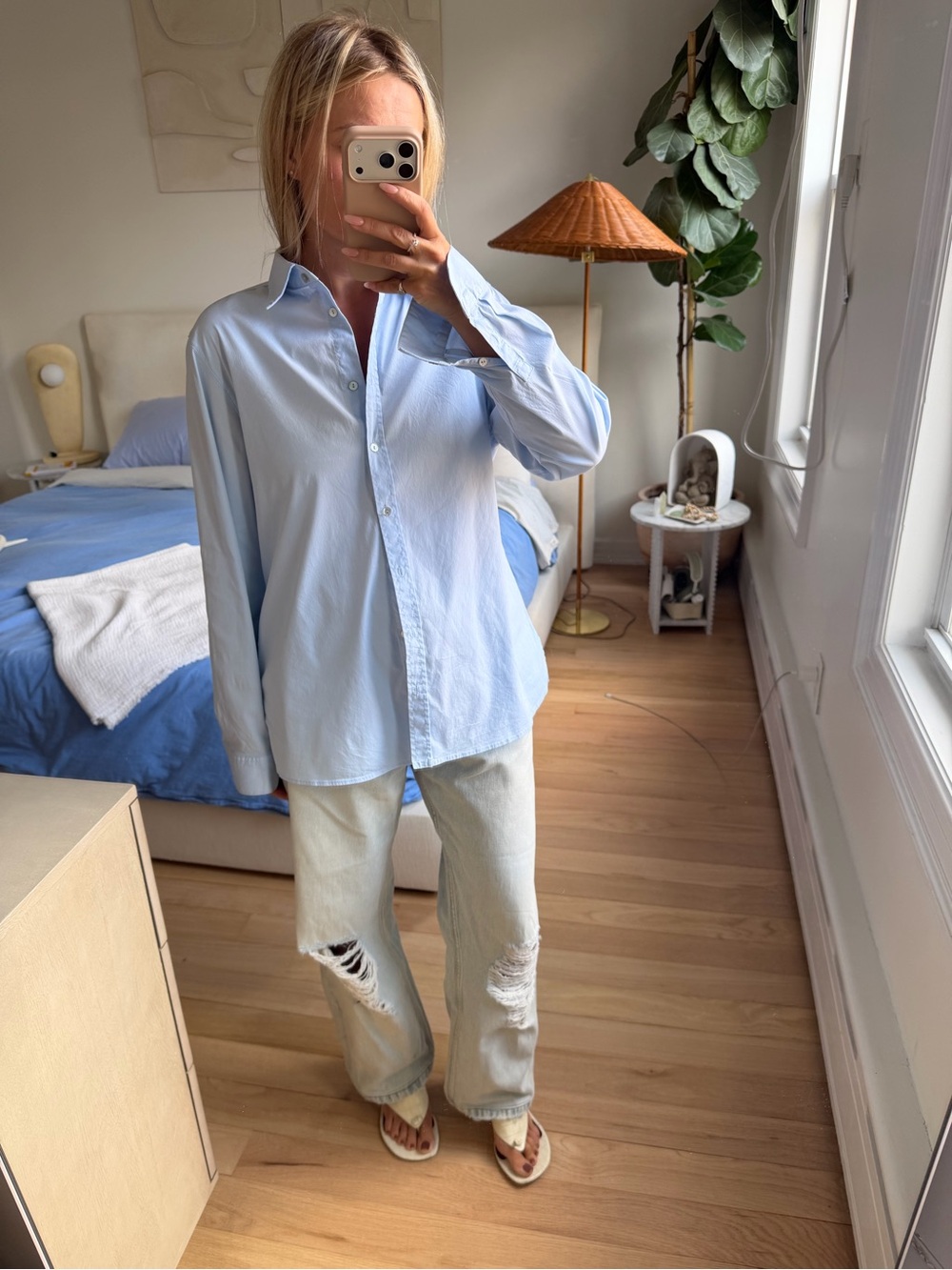 Massimo Dutti Blue Button Down Shirt  Size Large